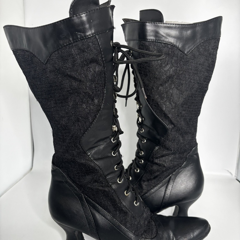 Ellie Rebecca Boot Black Lace Up 10 Spool Heel Witchy Whimsigoth Dark Romantic - Picture 5 of 16